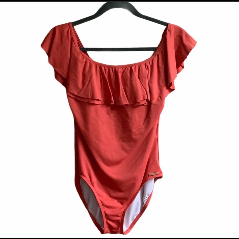 Michael Kors Swimsuit Coral Women Sz 10 One Piece Off Shoulders